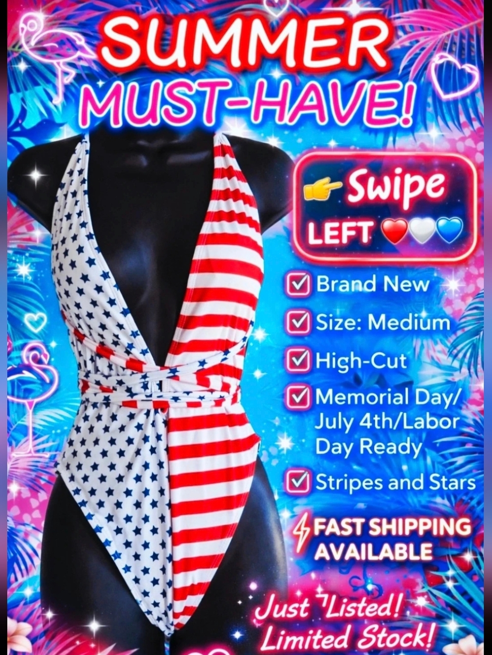American Flag One-Piece Swimsuit - Red, White & Blue